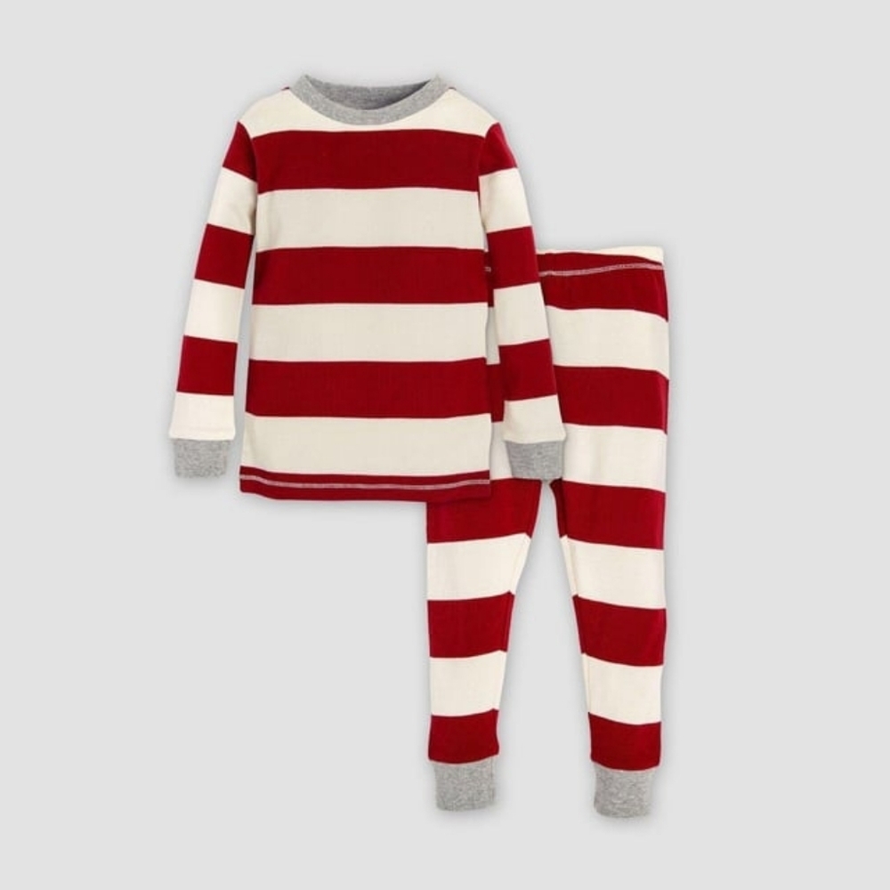 2/$15 Burt's Bees Baby Red and Cream Striped  Pajamas 6-9
